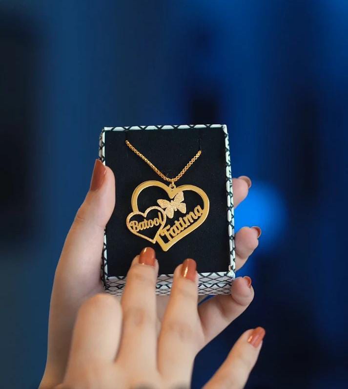 Heart Name Necklace with butterfly